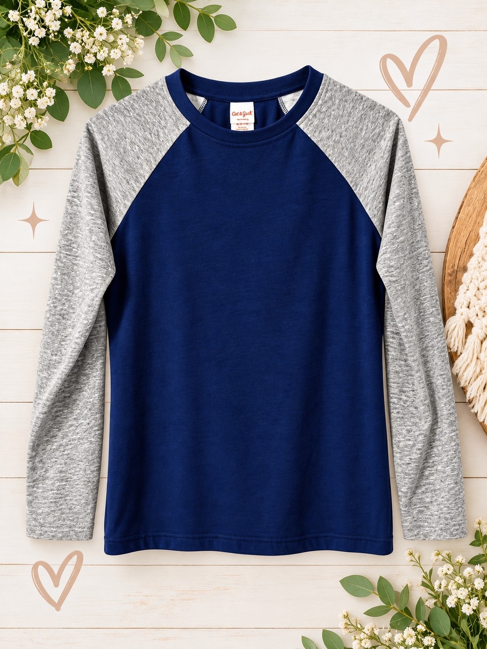 Cat & Jack Navy and Heather Gray Raglan Long-Sleeve Tee